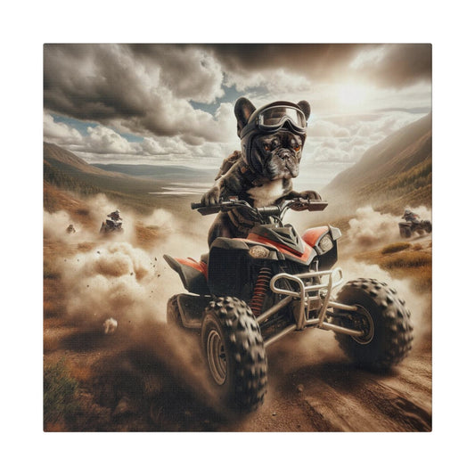 Frenchie ATV Ridin'-Matte Canvas, Stretched, 14x14