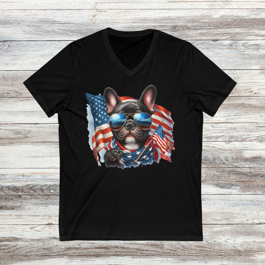 Patriotic Frenchie - Unisex Jersey Short Sleeve V-Neck Tee