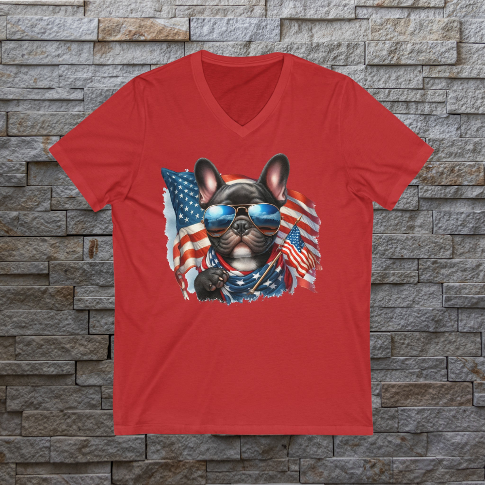 Patriotic Frenchie - Unisex Jersey Short Sleeve V-Neck Tee