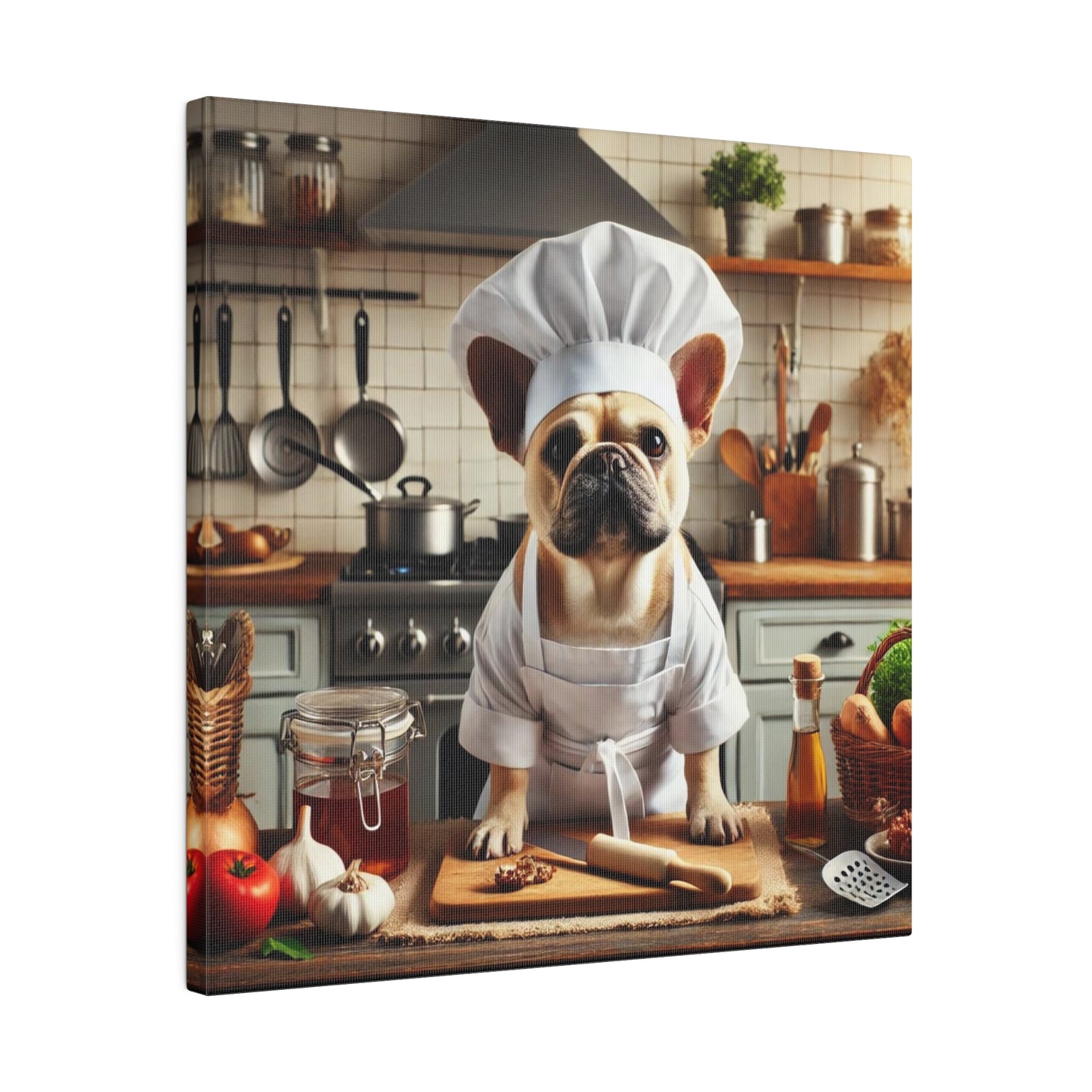 Frenchie In The Kitchen -Matte Canvas, Stretched, 14x14