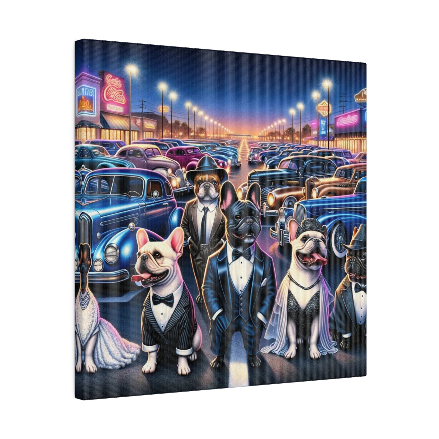 Frenchie Car Cruise Nite-Matte Canvas, Stretched, 14x14