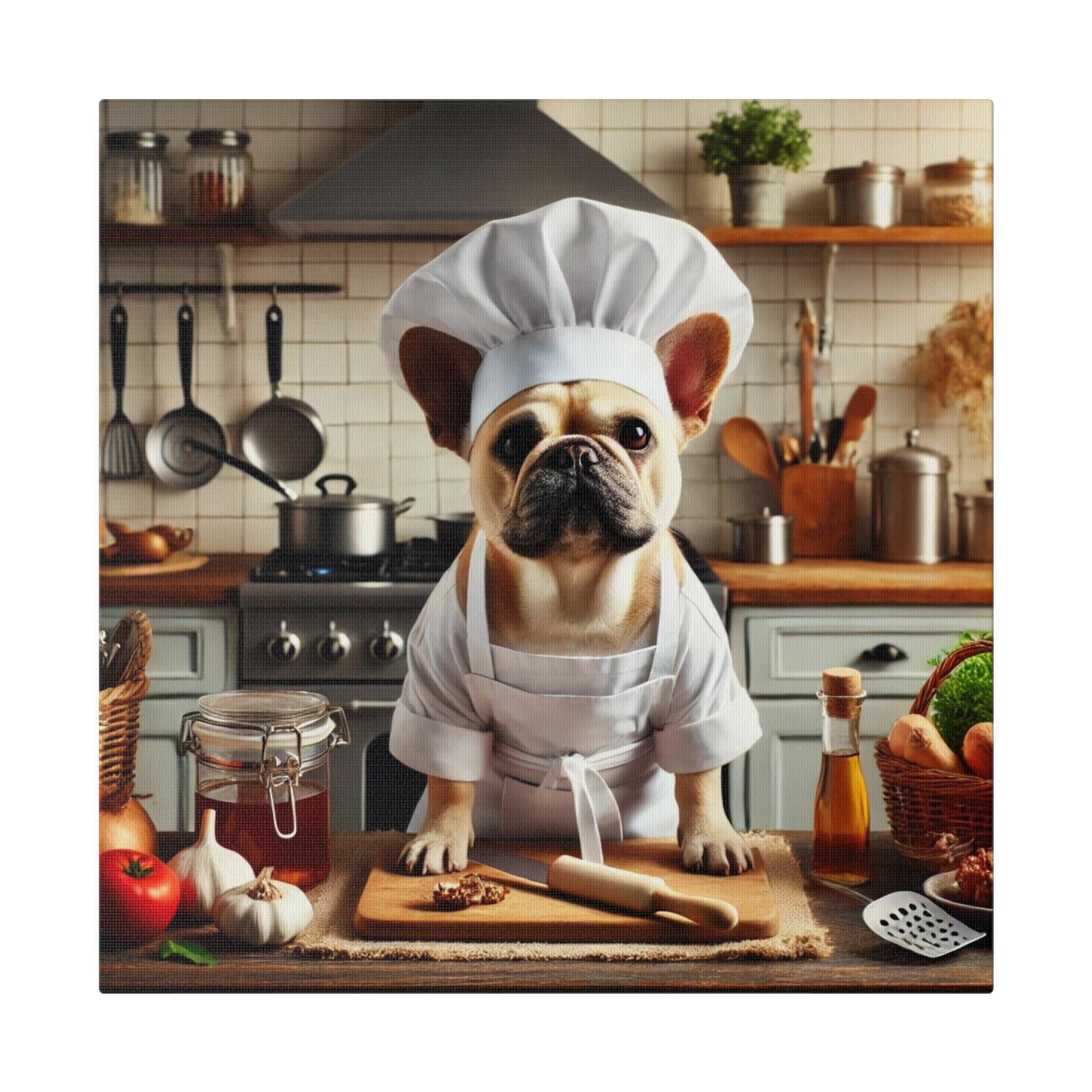 Frenchie In The Kitchen -Matte Canvas, Stretched, 14x14