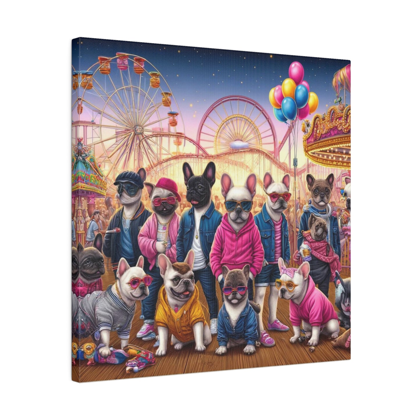 Frenchie Amusement Park-Matte Canvas, Stretched, 14x14