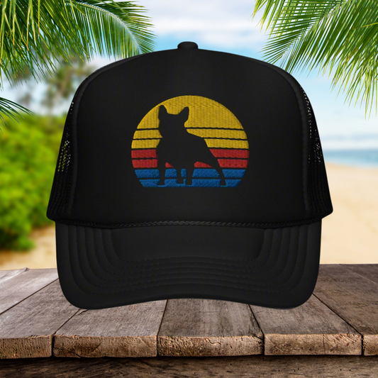 Frenchie Sunset Silhouette Foam trucker hat