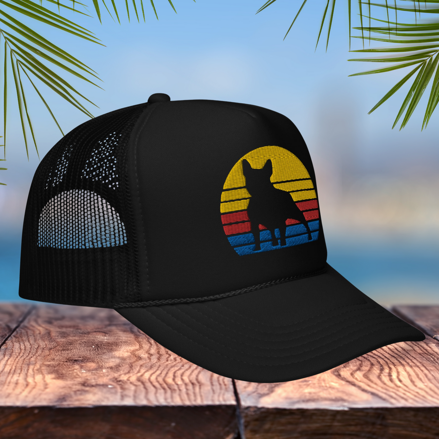 Frenchie Sunset Silhouette Foam trucker hat