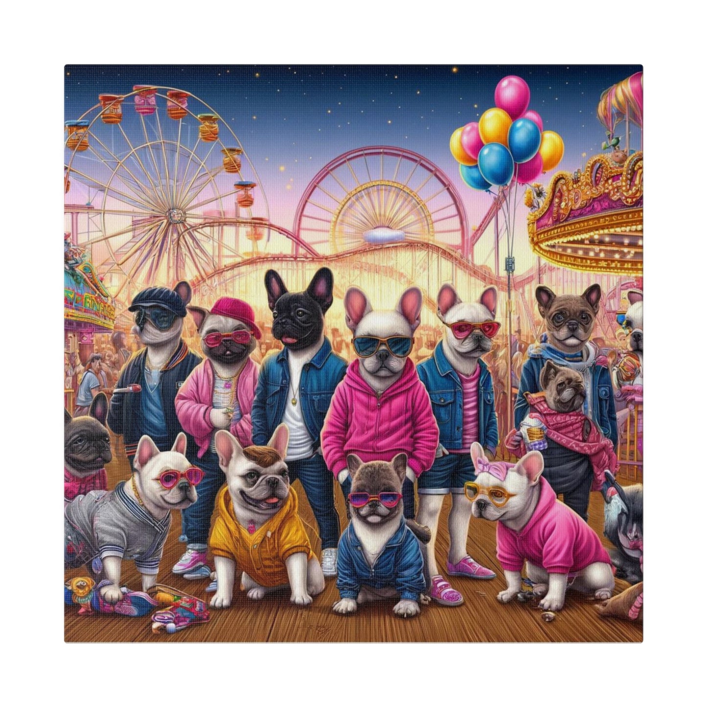 Frenchie Amusement Park-Matte Canvas, Stretched, 14x14