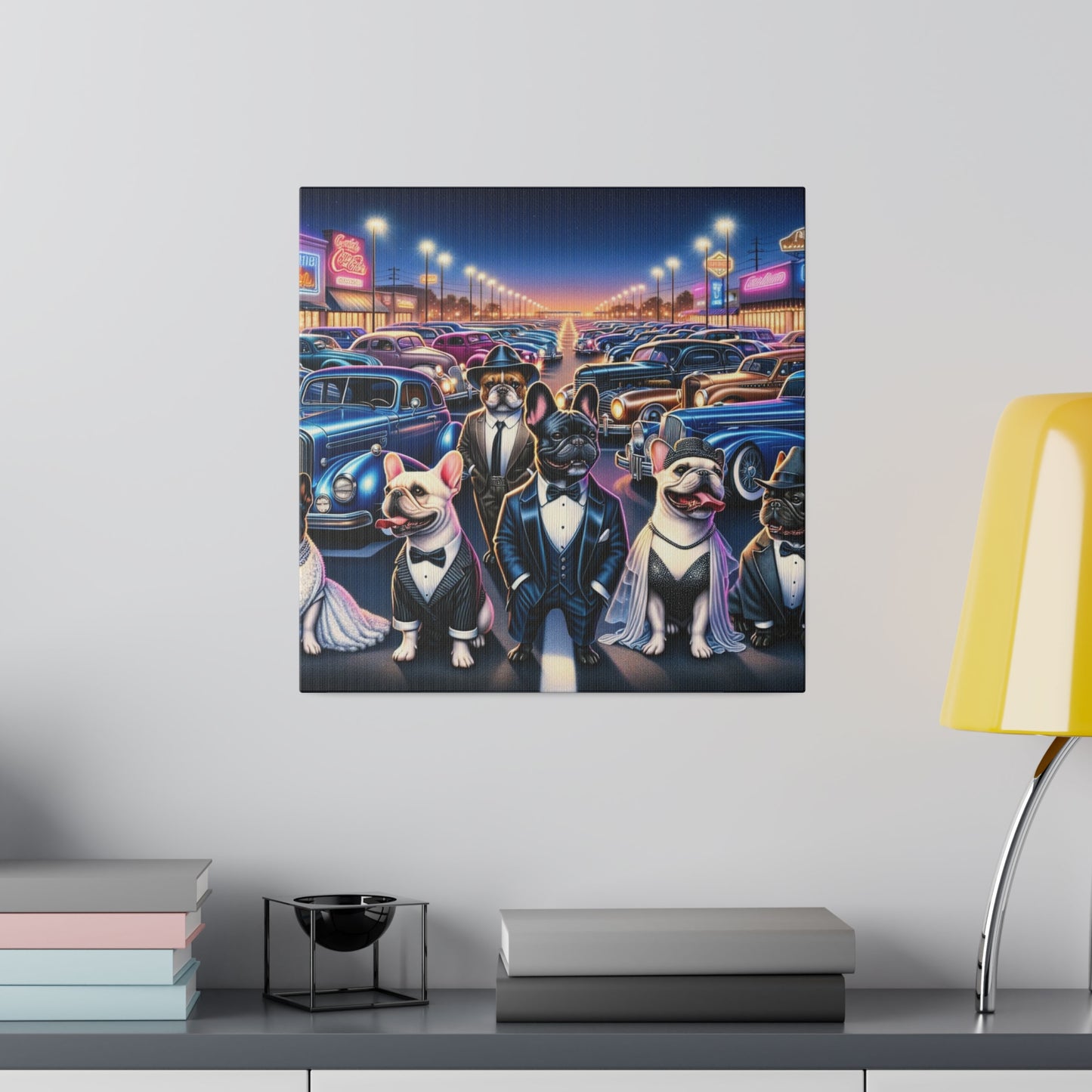 Frenchie Car Cruise Nite-Matte Canvas, Stretched, 14x14