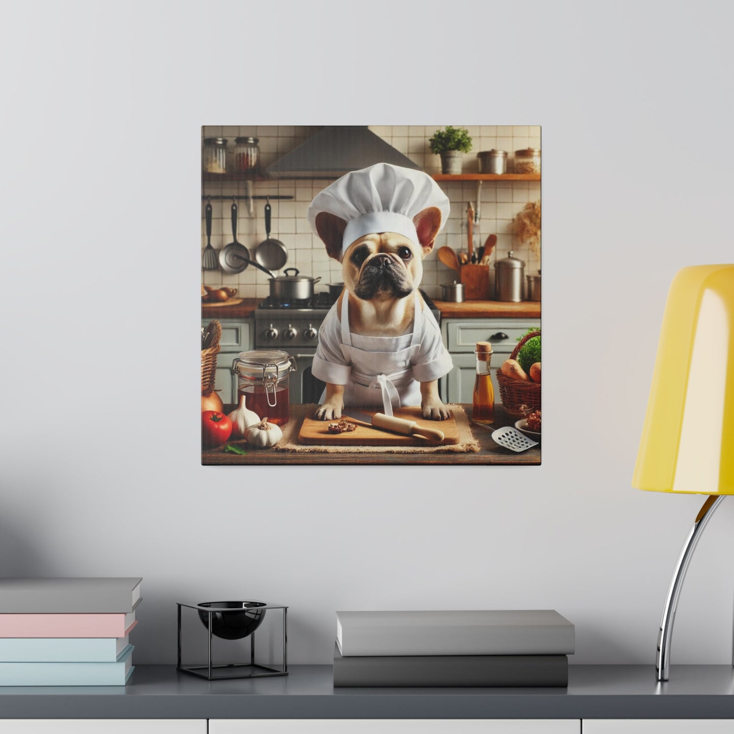 Frenchie In The Kitchen -Matte Canvas, Stretched, 14x14